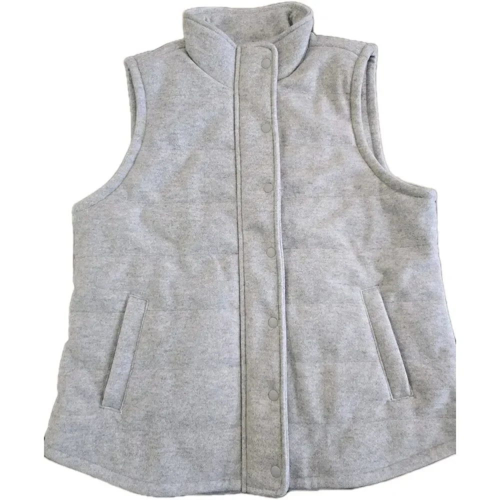 Croft & Barrow Gray Quilted Fleece Vest Women’s L Full Zip Puffer Casual Layerin - Picture 12 of 13